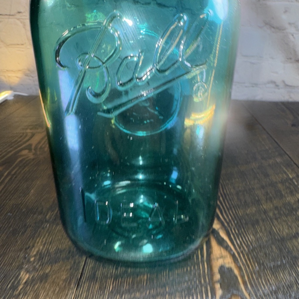 Vintage‎ Ball Ideal Blue Glass Canning Jar w/ Wire Closure, 9.5" tall - NO lid - Picture 2 of 12